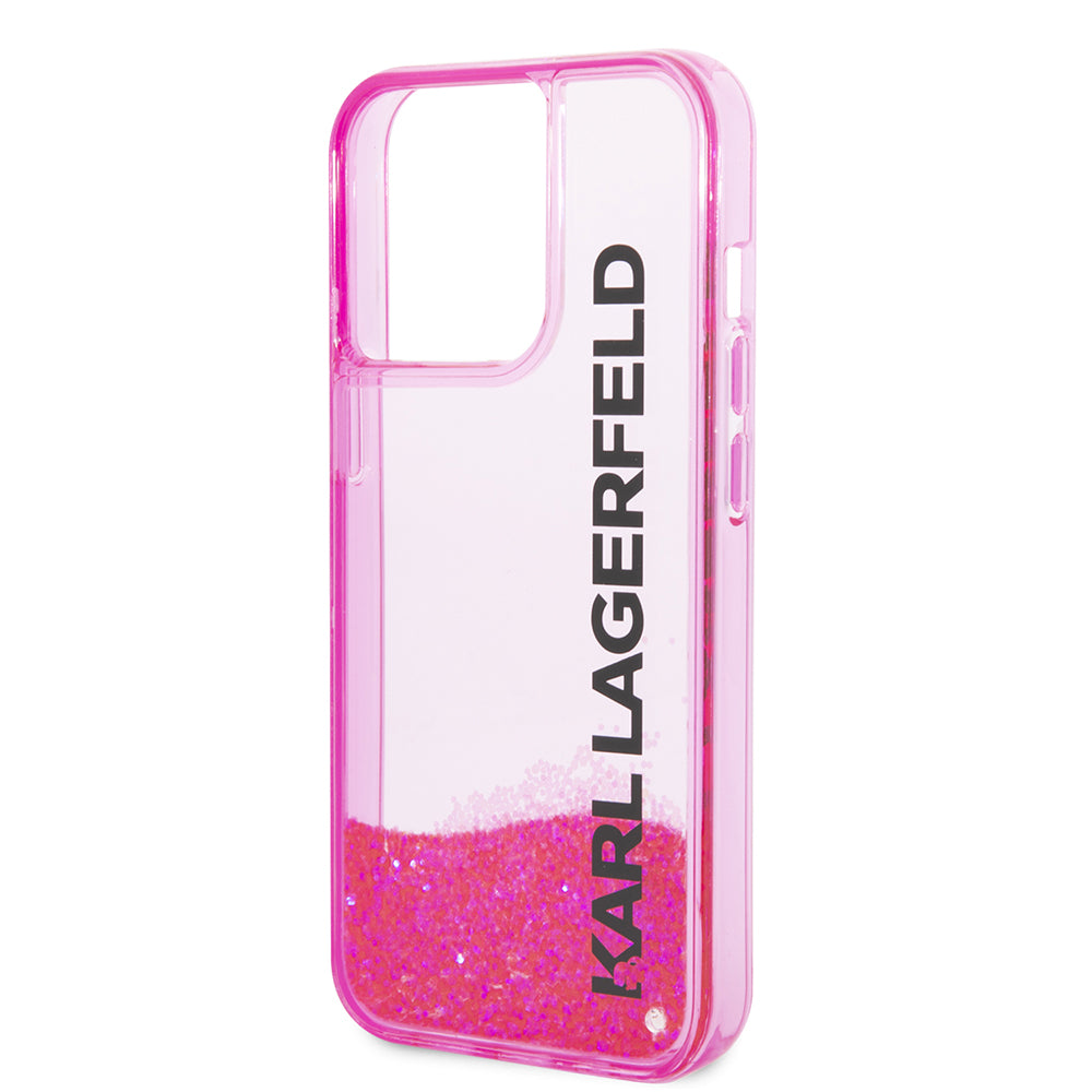 Étui pour Apple iPhone 14 Pro, Karl Lagerfeld, Liquid Glitter KL Logo, Rose