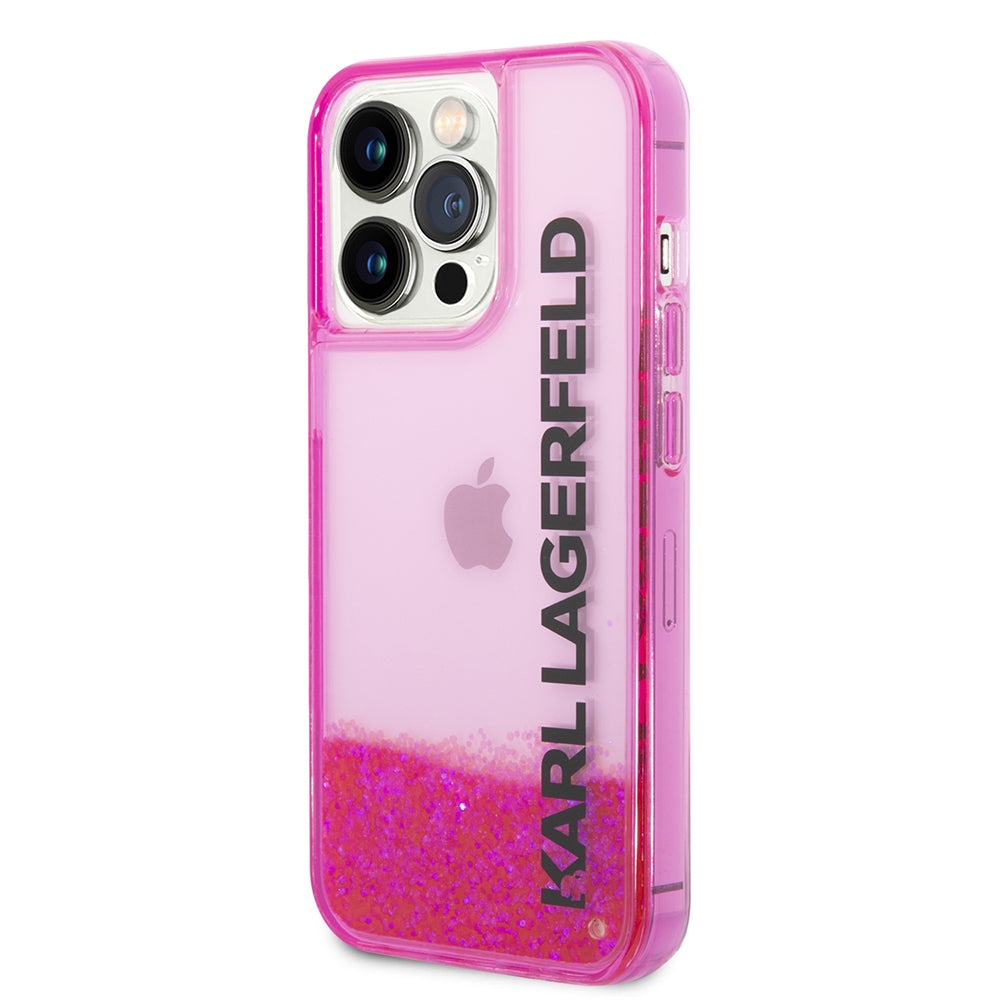 Étui pour Apple iPhone 14 Pro, Karl Lagerfeld, Liquid Glitter KL Logo, Rose