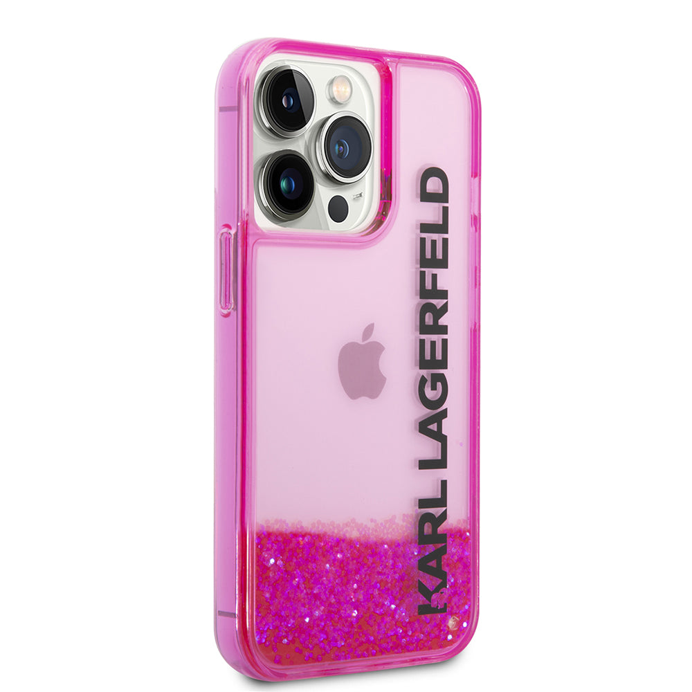 Étui pour Apple iPhone 14 Pro, Karl Lagerfeld, Liquid Glitter KL Logo, Rose