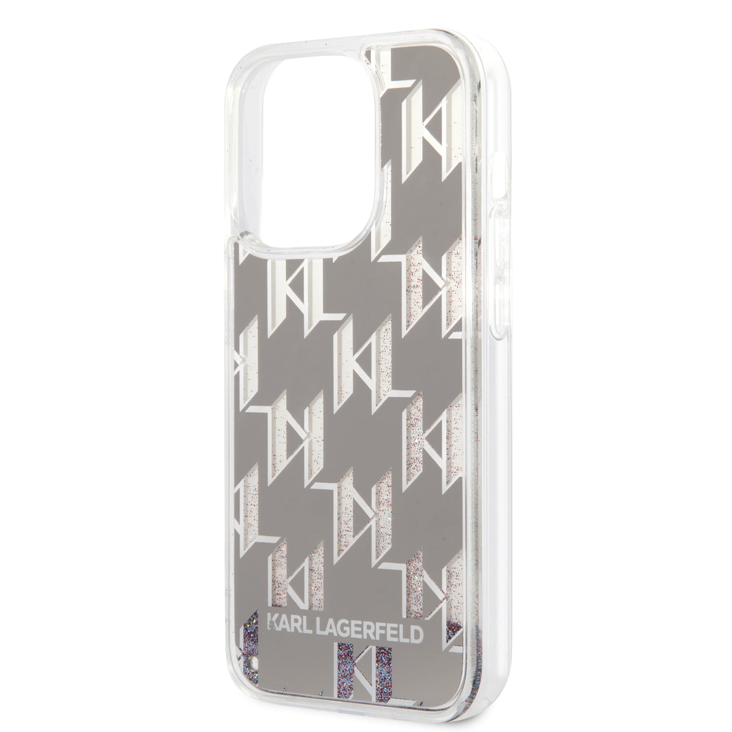 Étui pour Apple iPhone 14 Pro, Karl Lagerfeld, Monogramme à Paillettes Liquides, Argenté