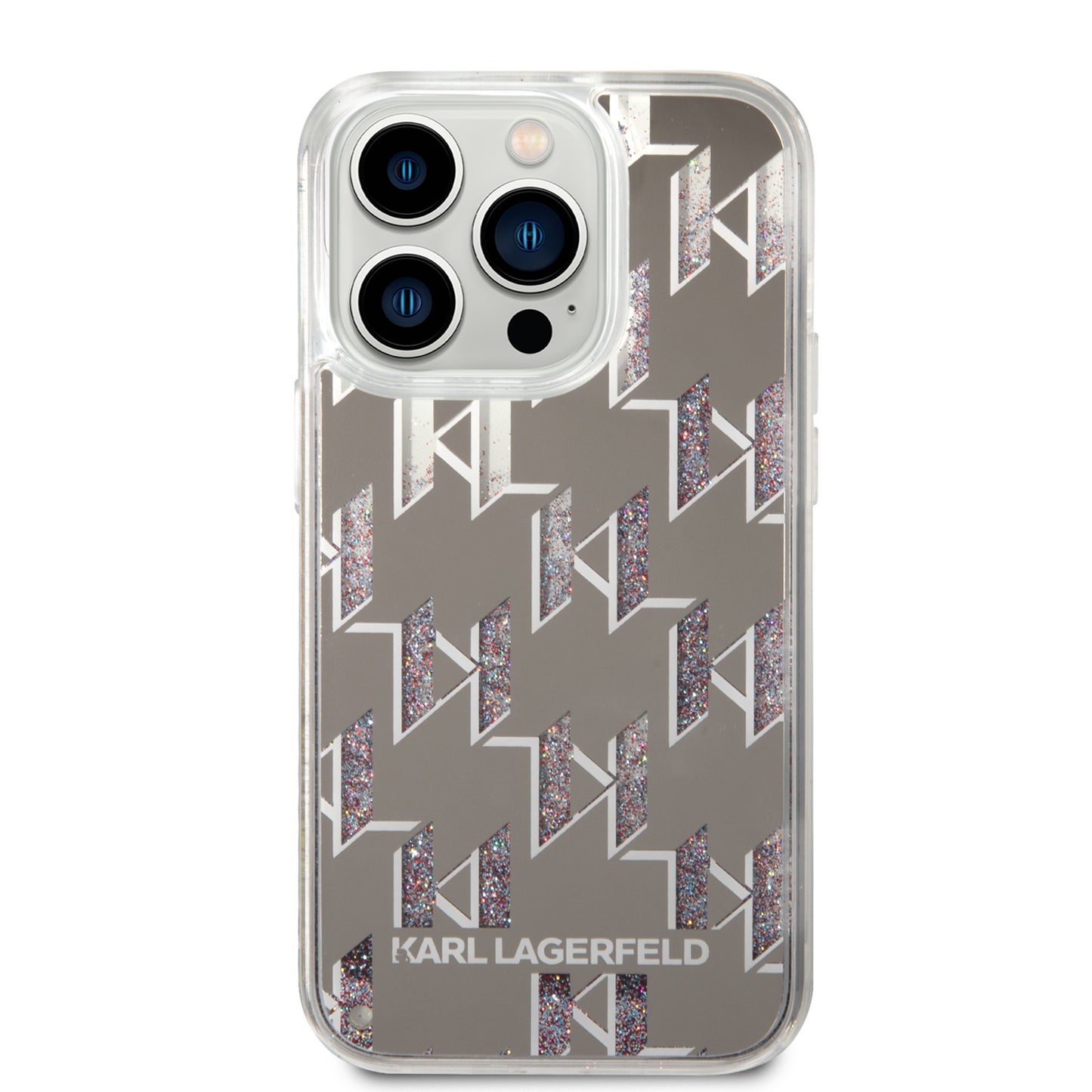 Étui pour Apple iPhone 14 Pro, Karl Lagerfeld, Monogramme à Paillettes Liquides, Argenté