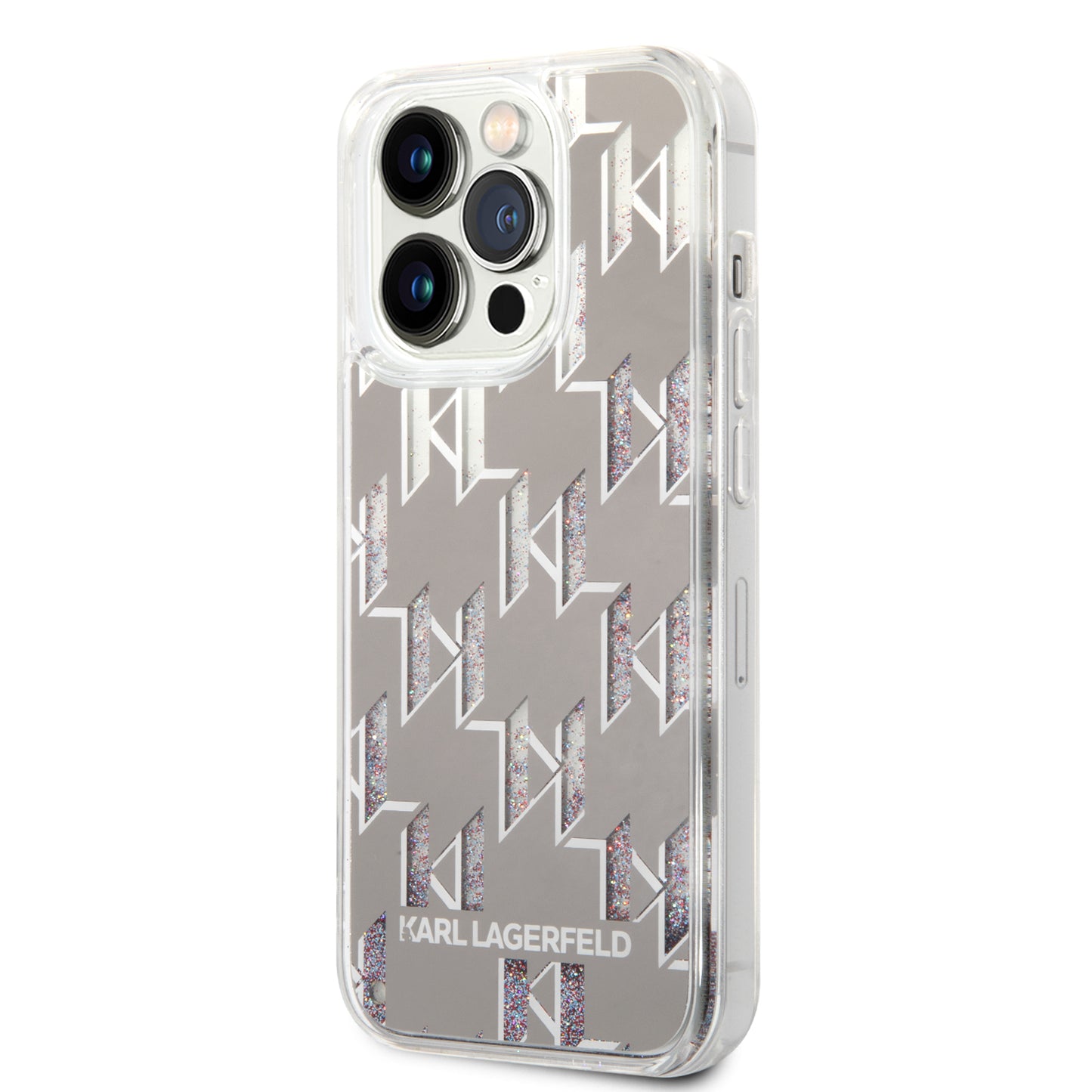 Étui pour Apple iPhone 14 Pro, Karl Lagerfeld, Monogramme à Paillettes Liquides, Argenté