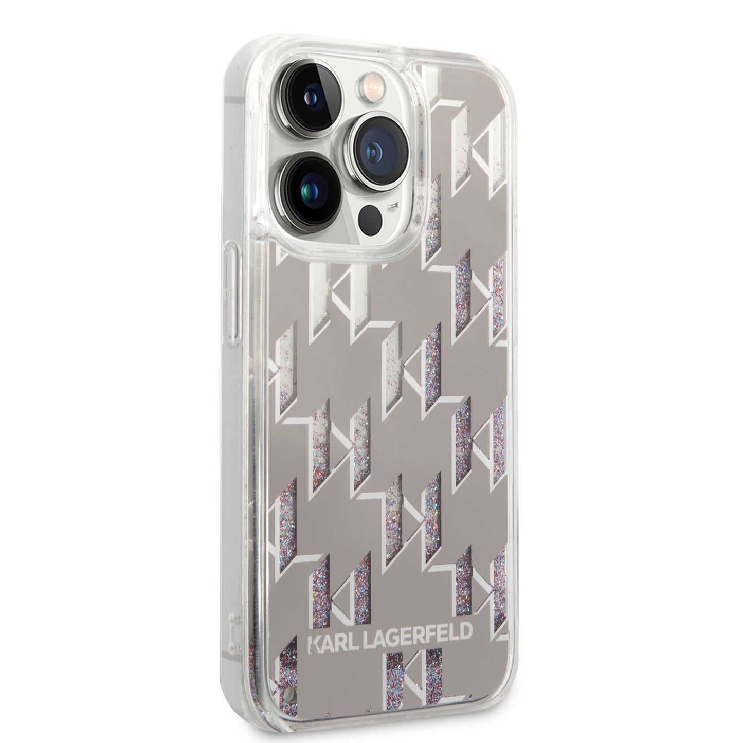 Étui pour Apple iPhone 14 Pro, Karl Lagerfeld, Monogramme à Paillettes Liquides, Argenté