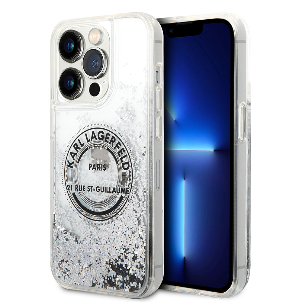 Étui pour Apple iPhone 14 Pro, Karl Lagerfeld, Liquid Glitter RSG, Argenté