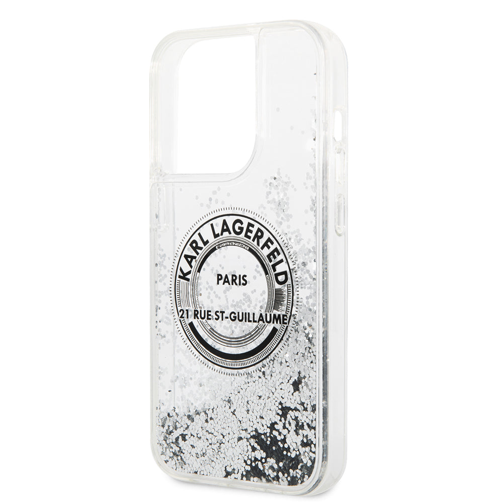 Étui pour Apple iPhone 14 Pro, Karl Lagerfeld, Liquid Glitter RSG, Argenté