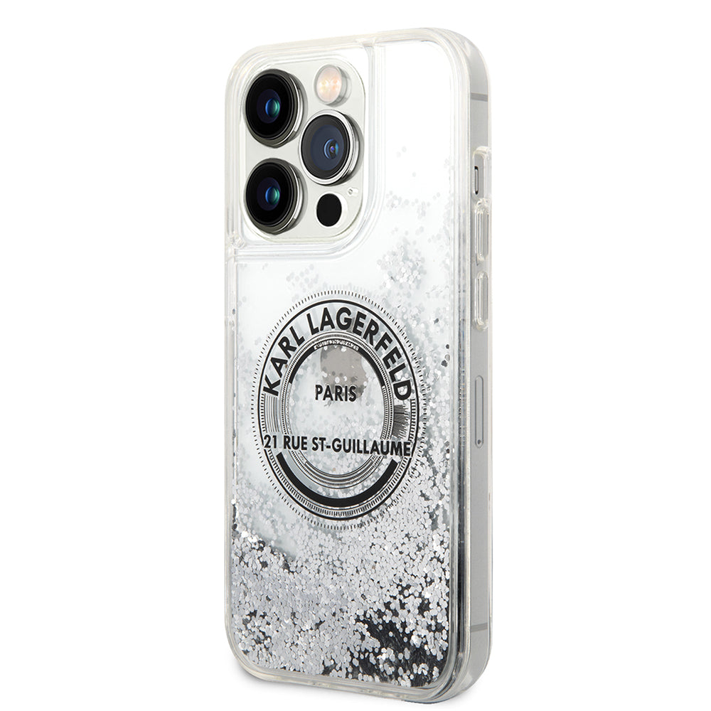 Étui pour Apple iPhone 14 Pro, Karl Lagerfeld, Liquid Glitter RSG, Argenté