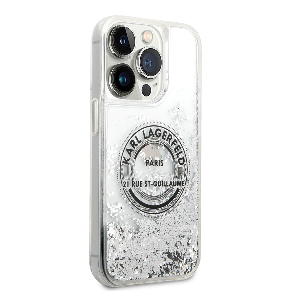 Étui pour Apple iPhone 14 Pro, Karl Lagerfeld, Liquid Glitter RSG, Argenté