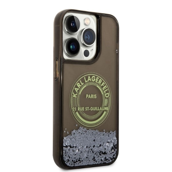 Étui pour Apple iPhone 14 Pro, Karl Lagerfeld, Liquid Glitter RSG, Noir