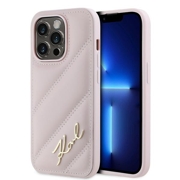 Étui pour Apple iPhone 14 Pro Max, Karl Lagerfeld, Diagonal Quilted Script, Rose