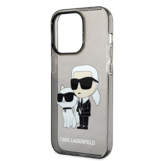 Housse pour Apple iPhone 14 Pro Max, Karl Lagerfeld, Glitter Karl & Choupette, Noire
