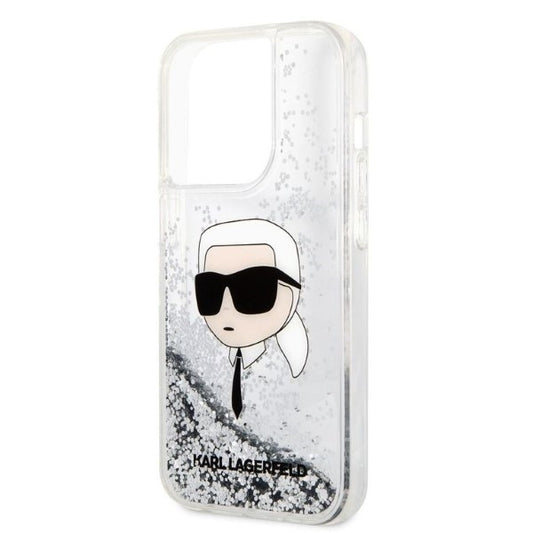 Housse pour Apple iPhone 14 Pro Max, Karl Lagerfeld, Glitter Karl's Head, Argentée