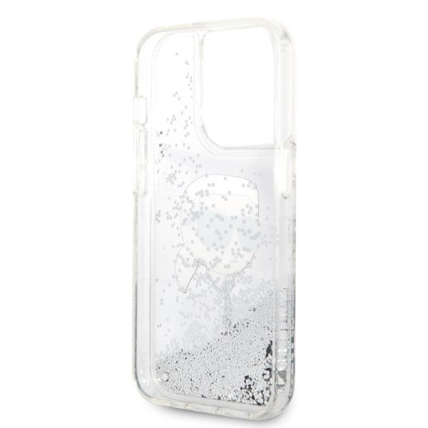 Housse pour Apple iPhone 14 Pro Max, Karl Lagerfeld, Glitter Karl's Head, Argentée