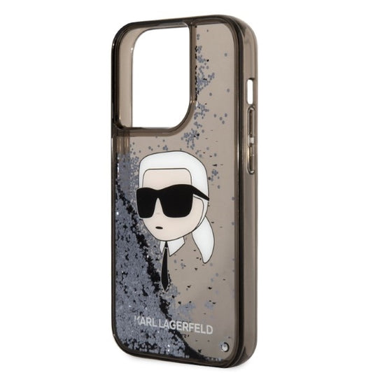 Housse pour Apple iPhone 14 Pro Max, Karl Lagerfeld, Glitter Karl's Head, Noire
