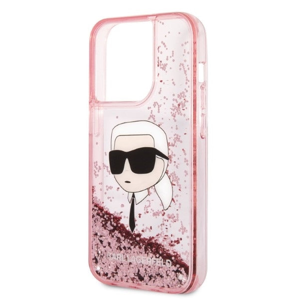 Étui pour Apple iPhone 14 Pro Max, Karl Lagerfeld, Glitter Karl's Head, Rose