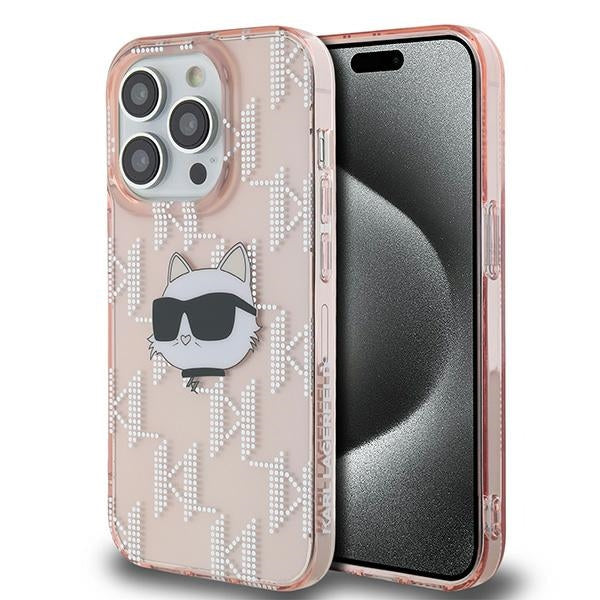 Étui pour Apple iPhone 14 Pro Max, Karl Lagerfeld, IML Luxury Monogram Choupette's Head, Rose