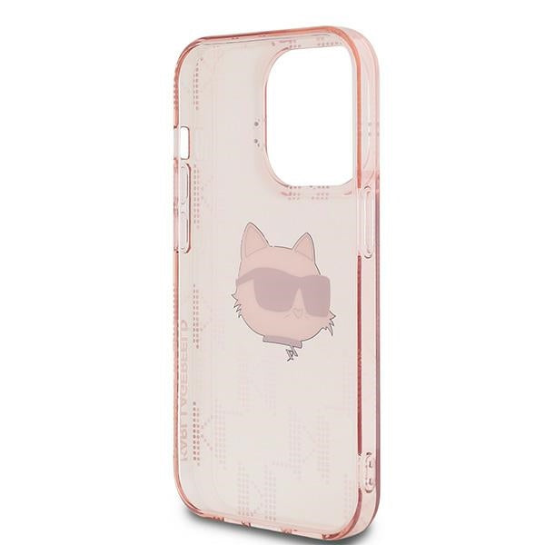 Étui pour Apple iPhone 14 Pro Max, Karl Lagerfeld, IML Luxury Monogram Choupette's Head, Rose