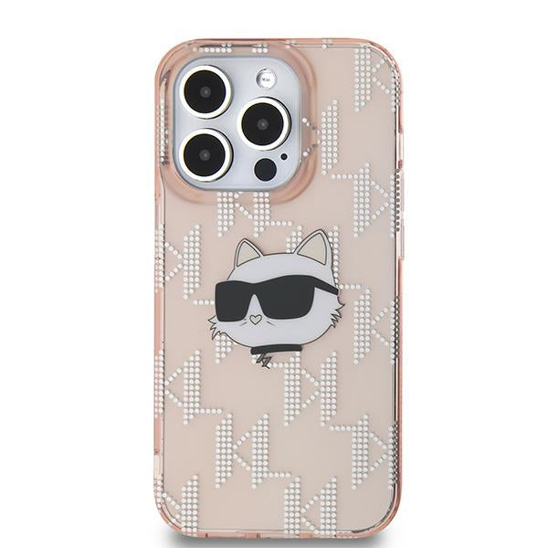 Étui pour Apple iPhone 14 Pro Max, Karl Lagerfeld, IML Luxury Monogram Choupette's Head, Rose