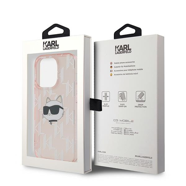 Étui pour Apple iPhone 14 Pro Max, Karl Lagerfeld, IML Luxury Monogram Choupette's Head, Rose