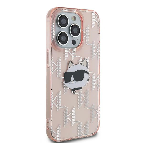 Étui pour Apple iPhone 14 Pro Max, Karl Lagerfeld, IML Luxury Monogram Choupette's Head, Rose