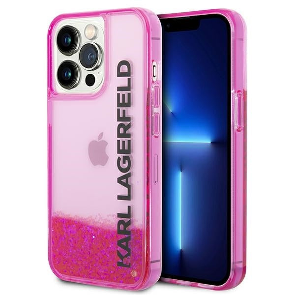 Étui pour Apple iPhone 14 Pro Max, Karl Lagerfeld, Liquid Glitter KL Logo, Rose