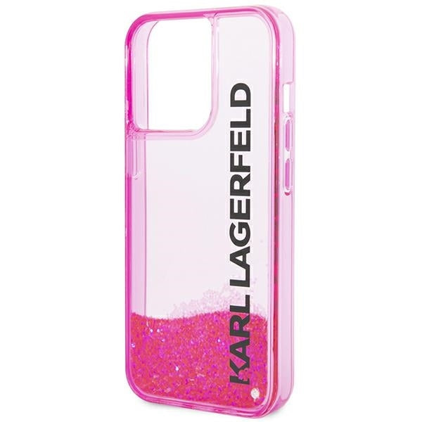 Étui pour Apple iPhone 14 Pro Max, Karl Lagerfeld, Liquid Glitter KL Logo, Rose