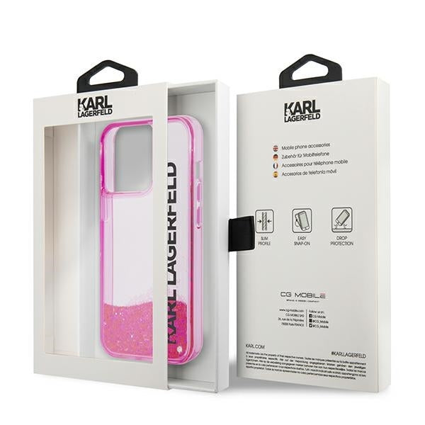 Étui pour Apple iPhone 14 Pro Max, Karl Lagerfeld, Liquid Glitter KL Logo, Rose