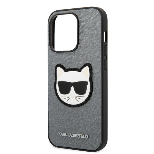 Étui pour Apple iPhone 14 Pro Max, Karl Lagerfeld, Saffiano Choupette's Head, Argenté