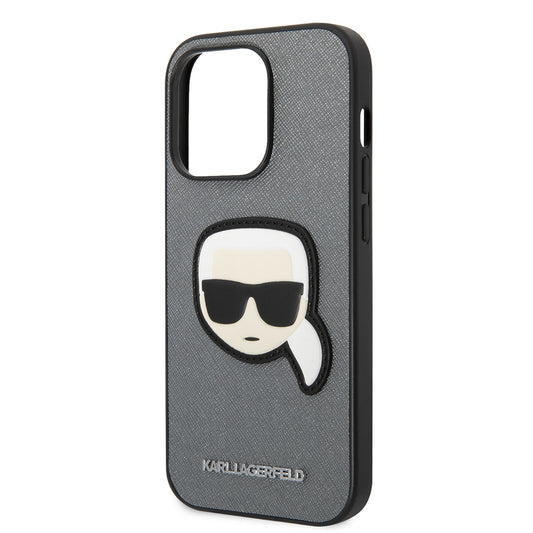 Étui pour Apple iPhone 14 Pro Max, Karl Lagerfeld, Saffiano Karl's Head, Argenté