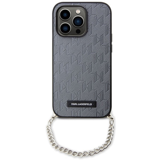 Étui pour Apple iPhone 14 Pro Max, Karl Lagerfeld, Saffiano Monogram Chain, Argenté
