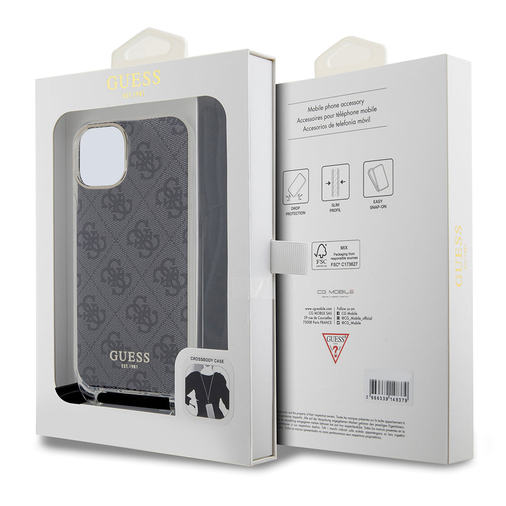 Étui pour Apple iPhone 15, Guess, 4G IML Printed Crossbody, Noir