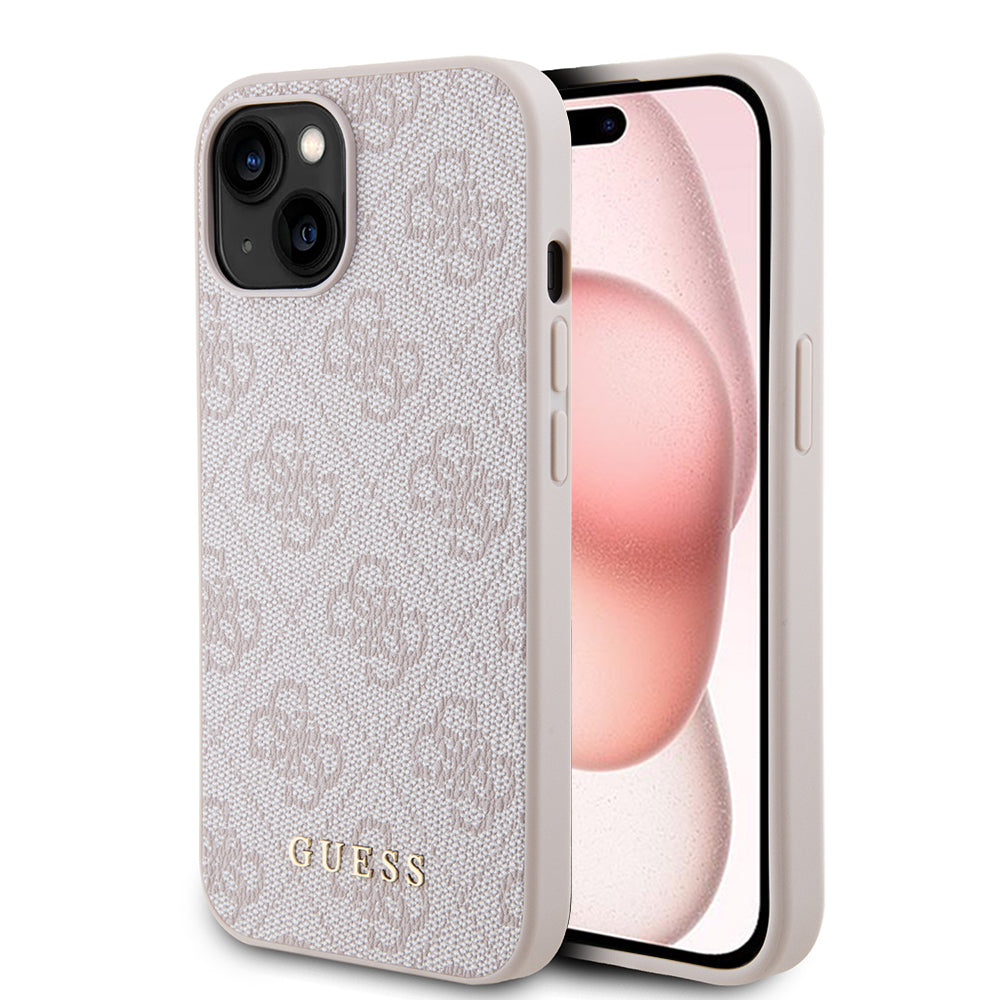 Étui pour Apple iPhone 15, Guess, Logo Or Métal 4G, Rose