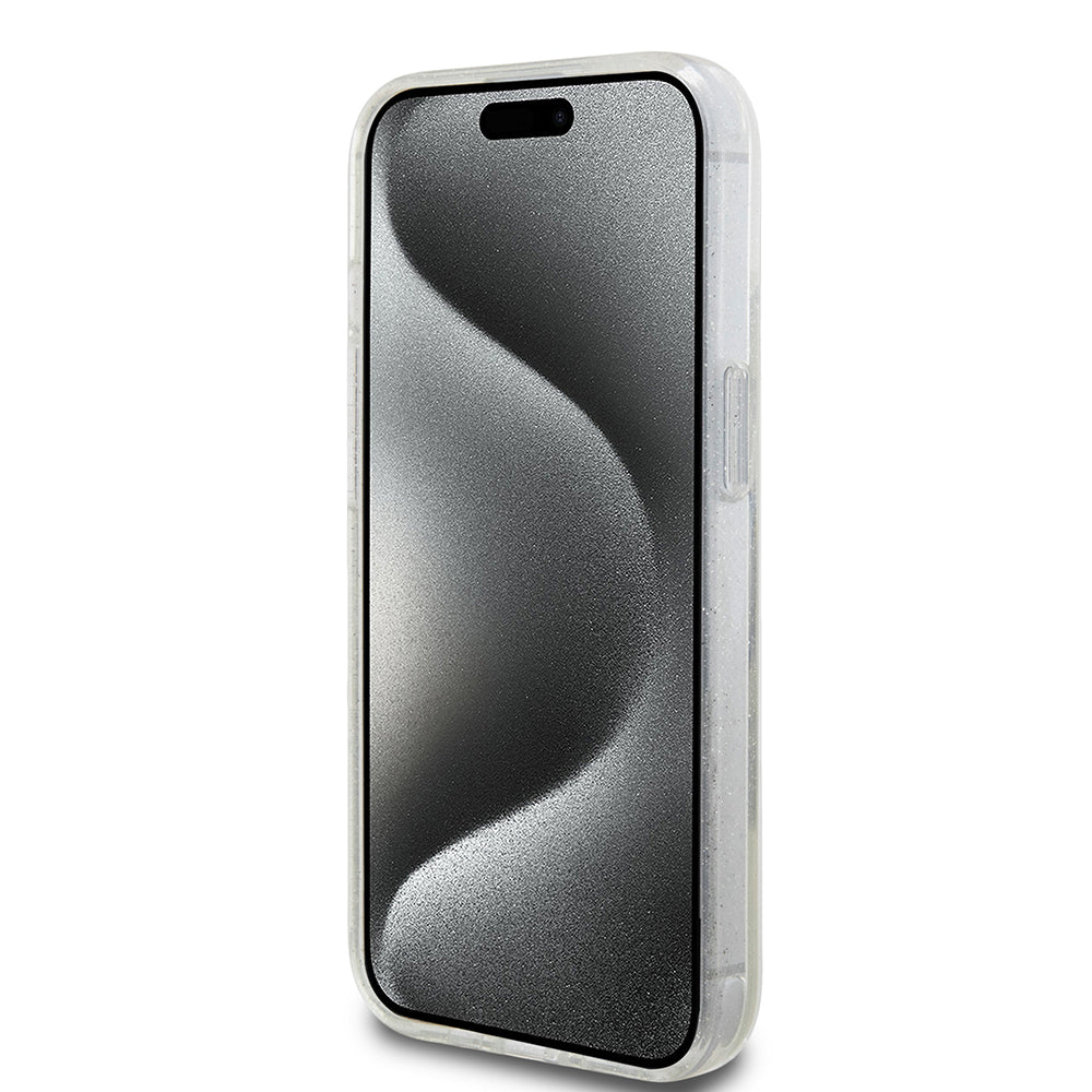 Étui pour Apple iPhone 15, Guess, Liquid Glitter Gold Stripes, Transparent