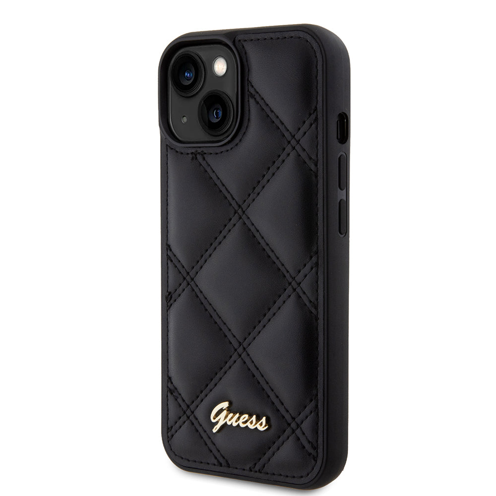 Étui pour Apple iPhone 15, Guess, Logo Métallique Matelassé, Noir