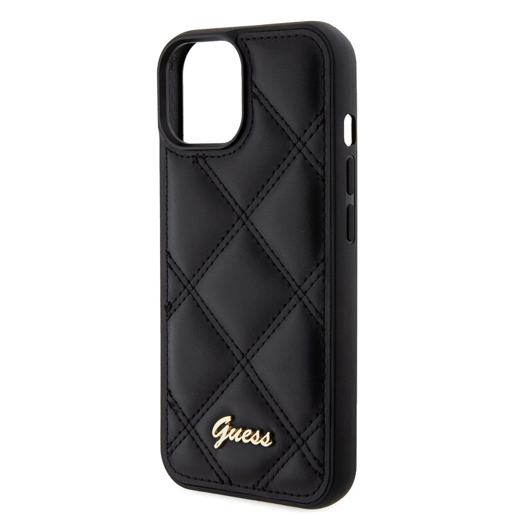 Étui pour Apple iPhone 15, Guess, Logo Métallique Matelassé, Noir