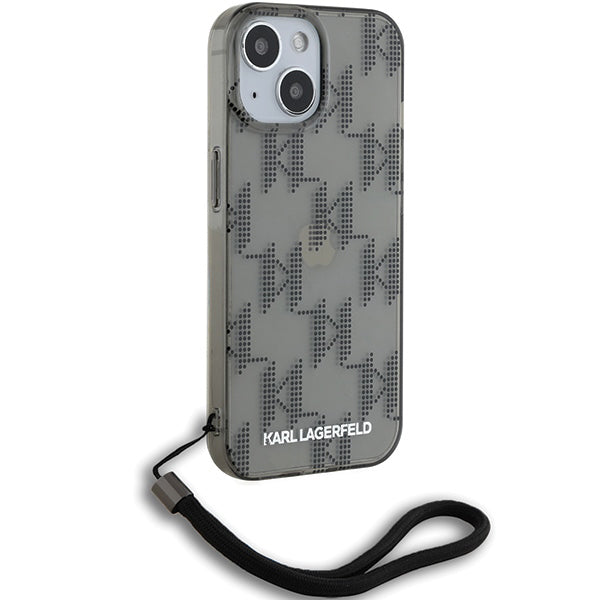 Étui pour Apple iPhone 15, Karl Lagerfeld, Monogramme de Luxe IML KL avec Sangle, Noir