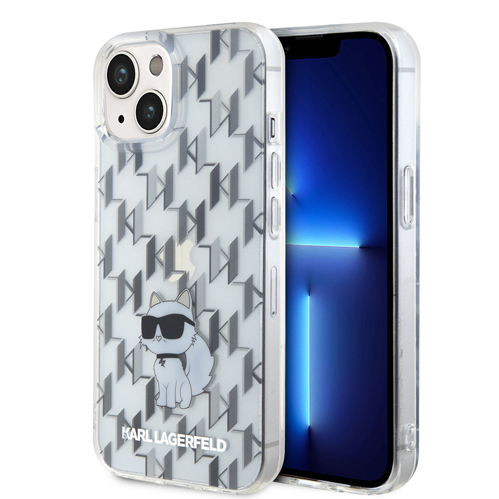 Étui pour Apple iPhone 15, Karl Lagerfeld, Monogram Choupette, Transparent