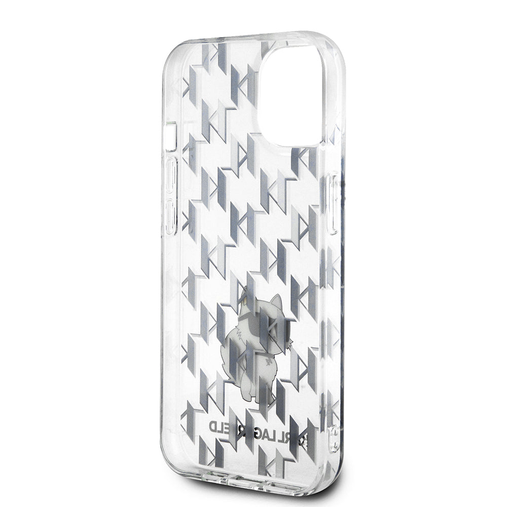 Étui pour Apple iPhone 15, Karl Lagerfeld, Monogram Choupette, Transparent