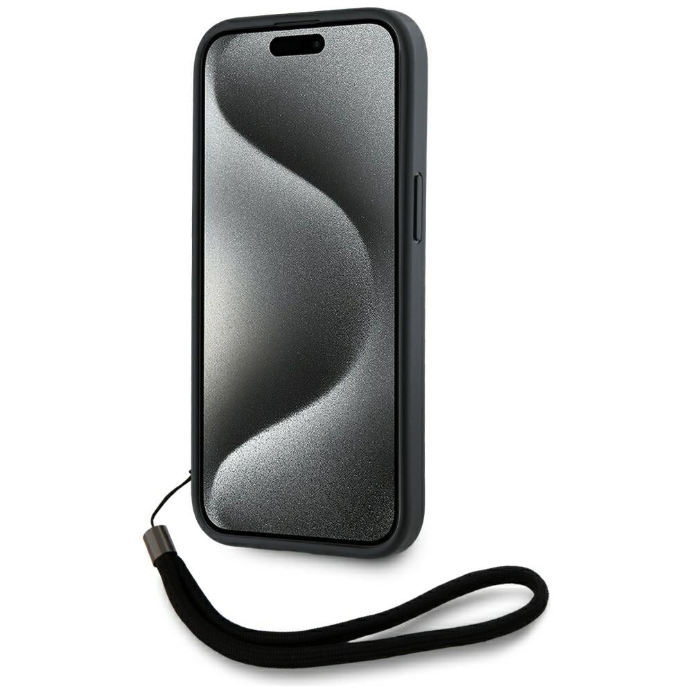 Étui pour Apple iPhone 15, Karl Lagerfeld, Saffiano Athleisure Stripes avec sangle, Rose