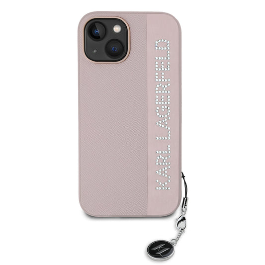 Étui pour Apple iPhone 15, Karl Lagerfeld, Saffiano Rhinestones & Charm, Rose