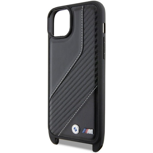 Coque pour Apple iPhone 15 Plus, BMW, Édition M Carbon Stripe & Strap, Noire
