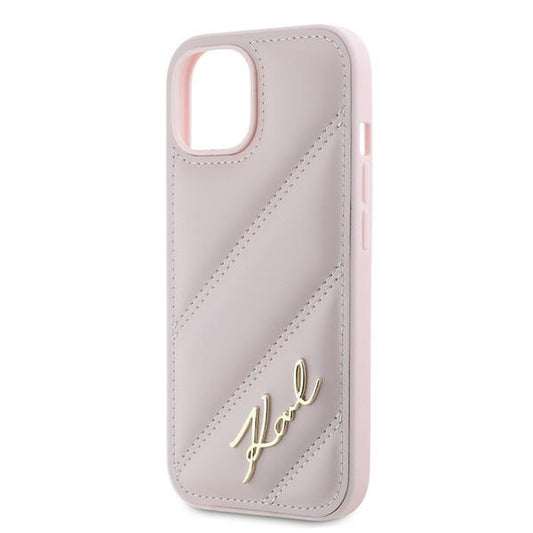 Étui pour Apple iPhone 15 Plus, Karl Lagerfeld, Diagonal Quilted Script, Rose