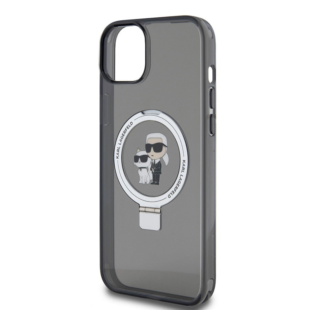 Étui pour Apple iPhone 15 Plus, Karl Lagerfeld, Ringstand Karl & Choupette, Noir