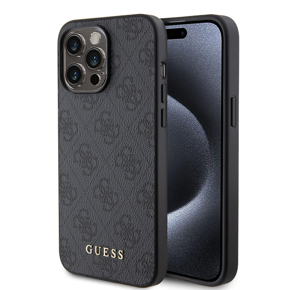 Étui pour Apple iPhone 15 Pro, Guess, Logo Or Métal 4G, Gris