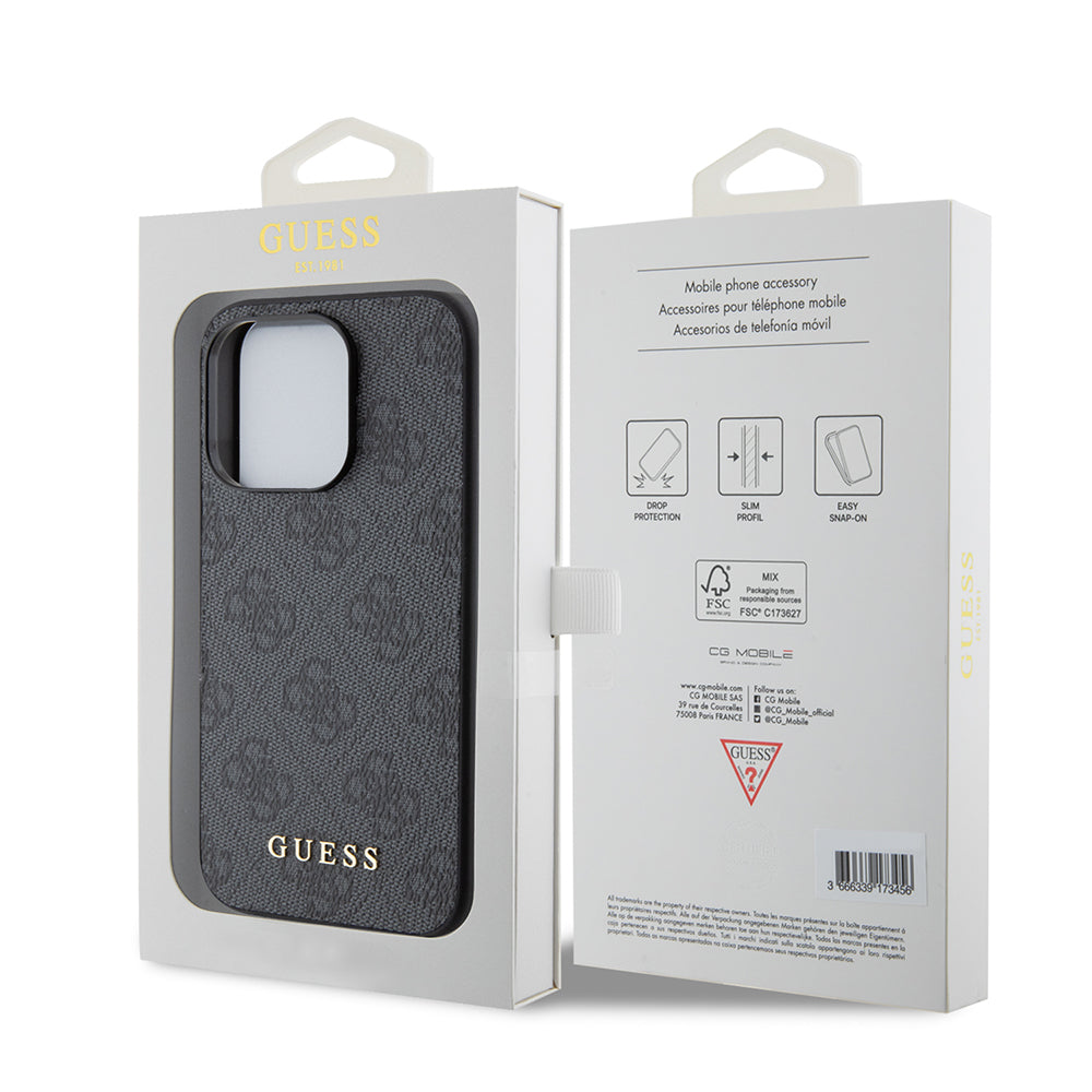 Étui pour Apple iPhone 15 Pro, Guess, Logo Or Métal 4G, Gris