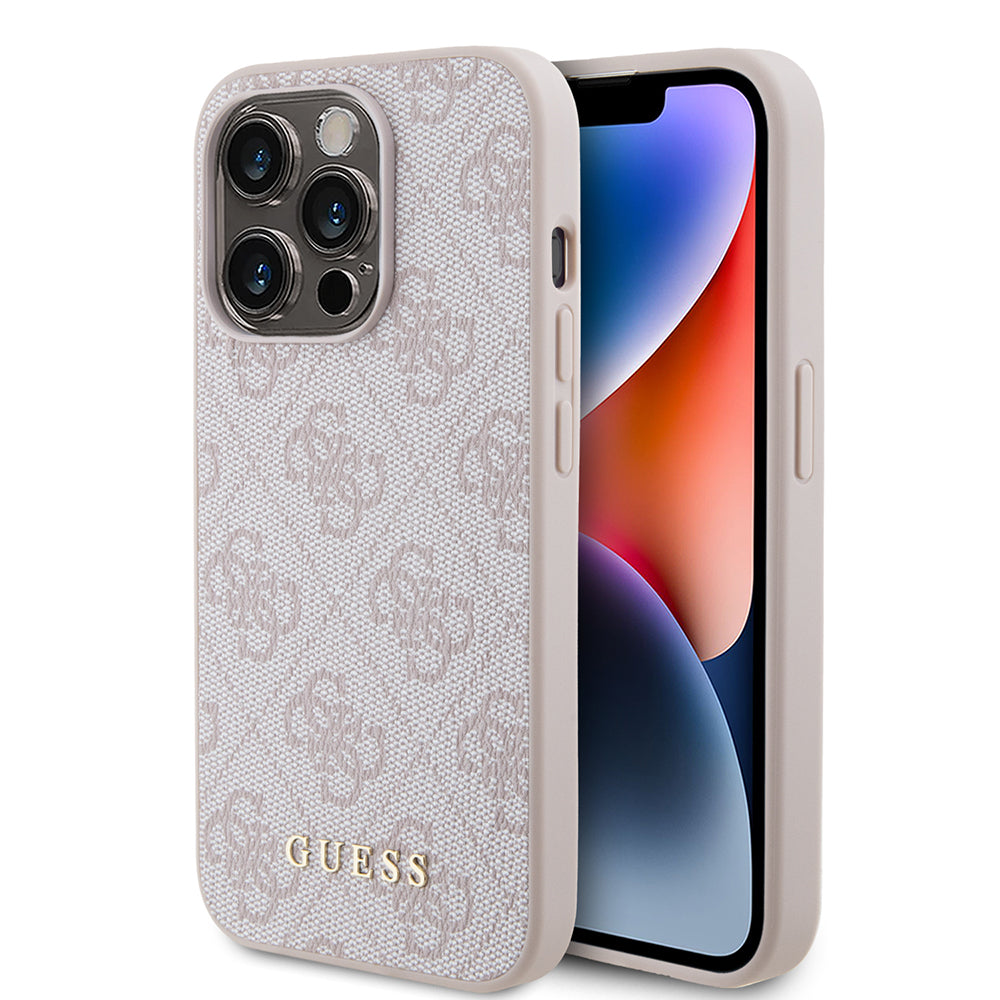 Étui pour Apple iPhone 15 Pro, Guess, Logo Métal Or 4G, Rose