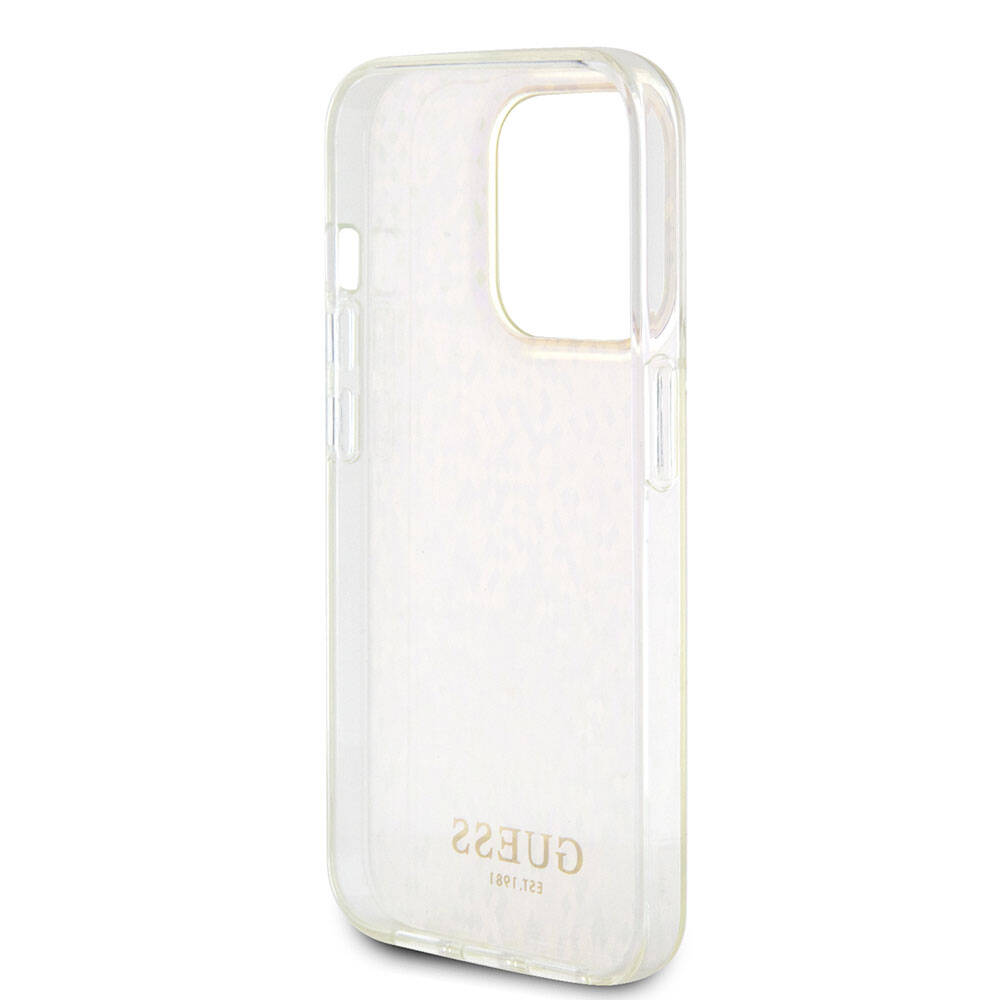 Étui pour Apple iPhone 15 Pro, Guess, IML Faceted Mirror Disco Iridescent, Rose