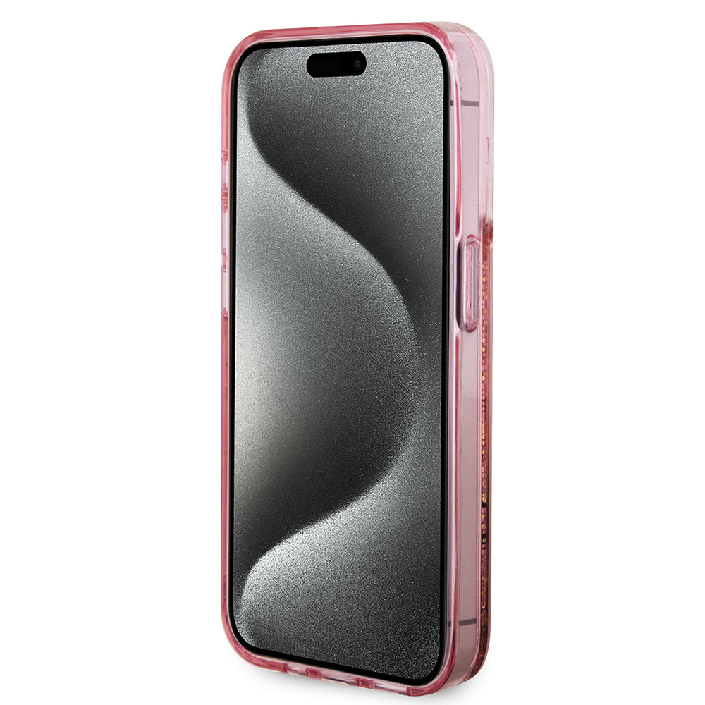 Case for Apple iPhone 15 Pro, Guess, Liquid Glitter Gold Stripes, Pink