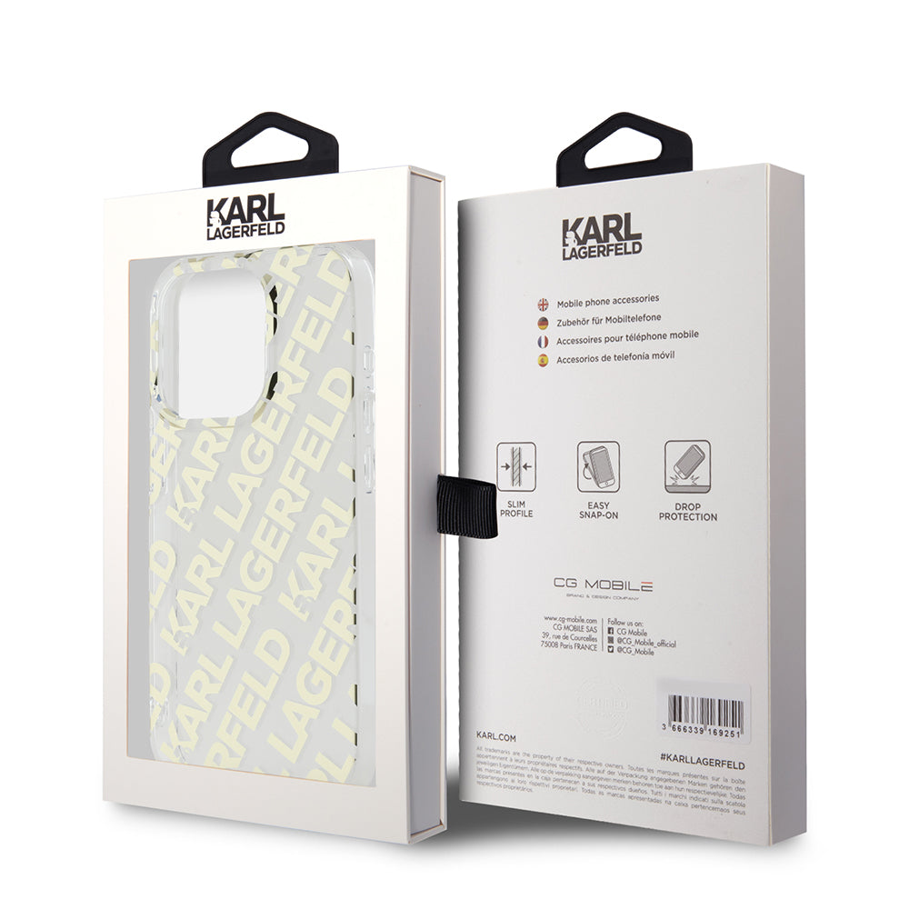 Housse pour Apple iPhone 15 Pro, Karl Lagerfeld, IML Electroplated Repeated Logo, Dorée
