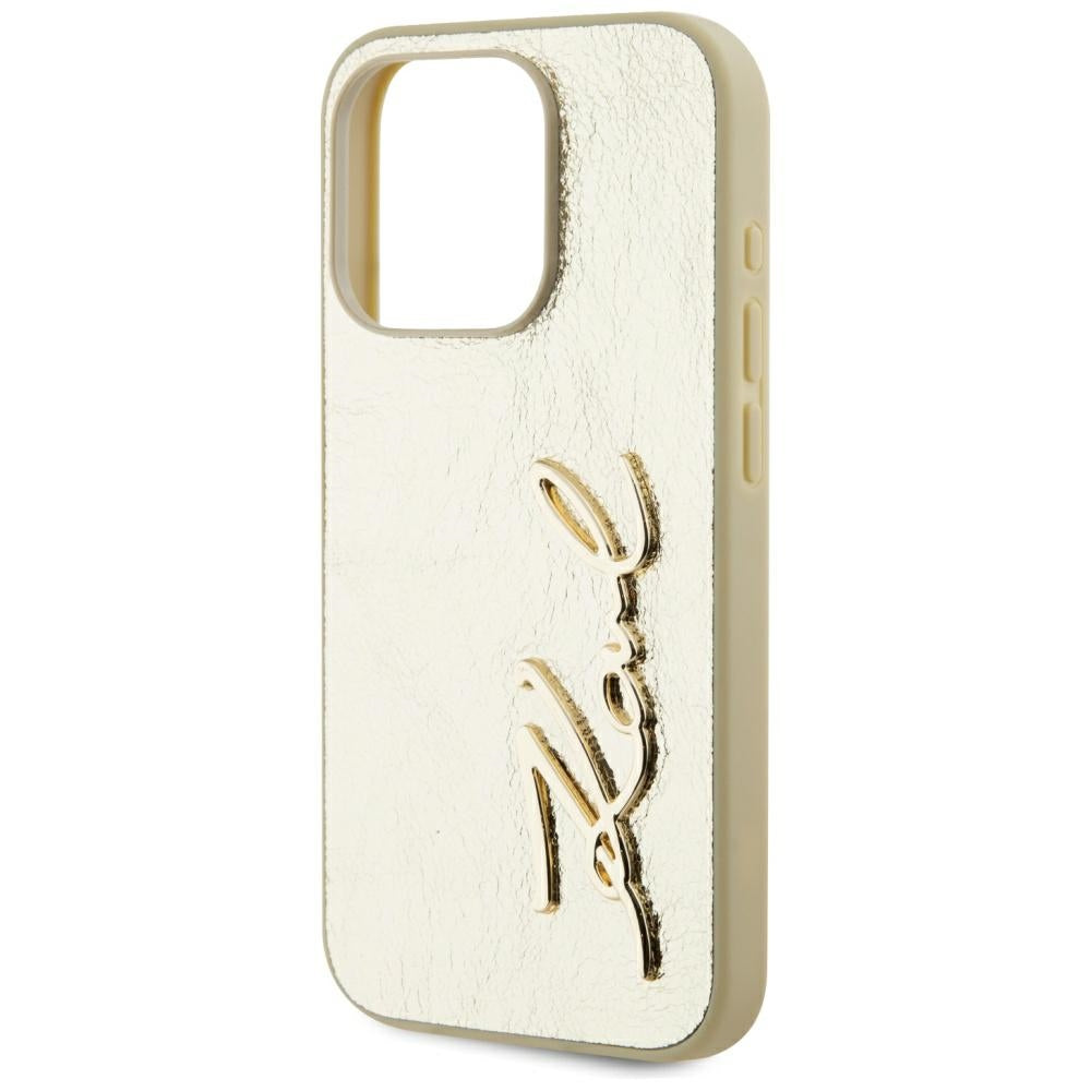 Étui pour Apple iPhone 15 Pro, Karl Lagerfeld, Signature Métallique, Doré
