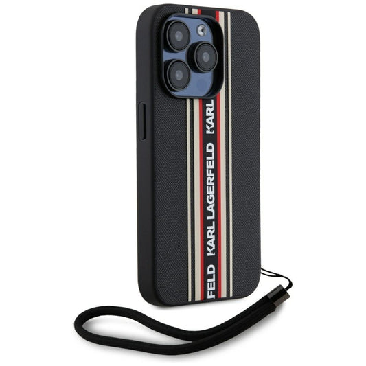 Étui pour Apple iPhone 15 Pro, Karl Lagerfeld, Saffiano Athleisure Stripes with Strap, Rosie